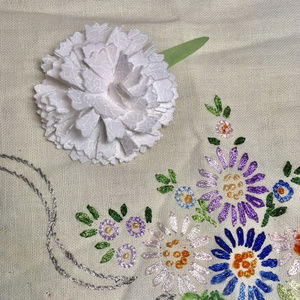 White Fabric Carnation Brooch, Handcrafted